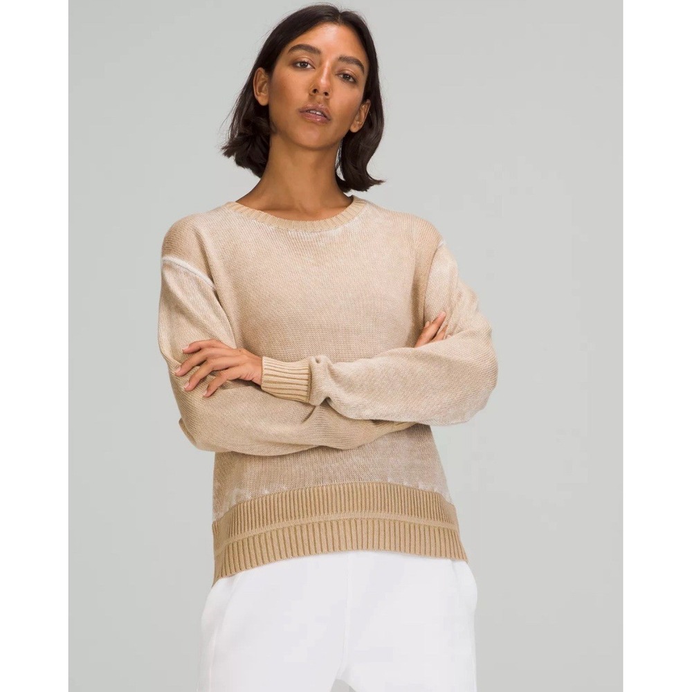 Lululemon Womens Cashmere Blend Hazy Day Sweater Tan Long Sleeve Pullover Large